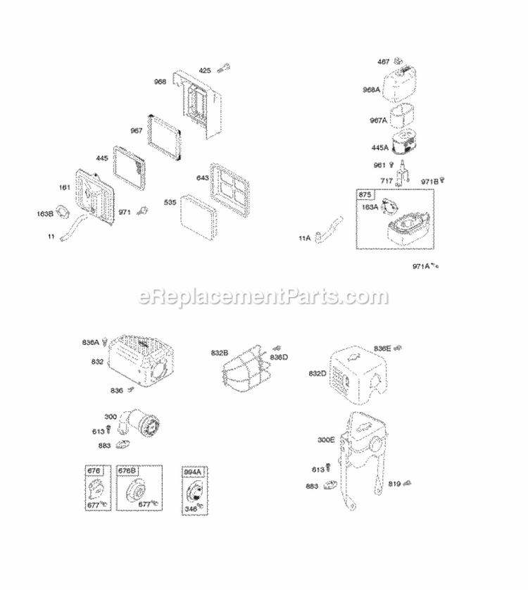 Air Cleaner Exhaust System Diagram and Parts List for 12S112-0120-F8  Briggs and Stratton Engine